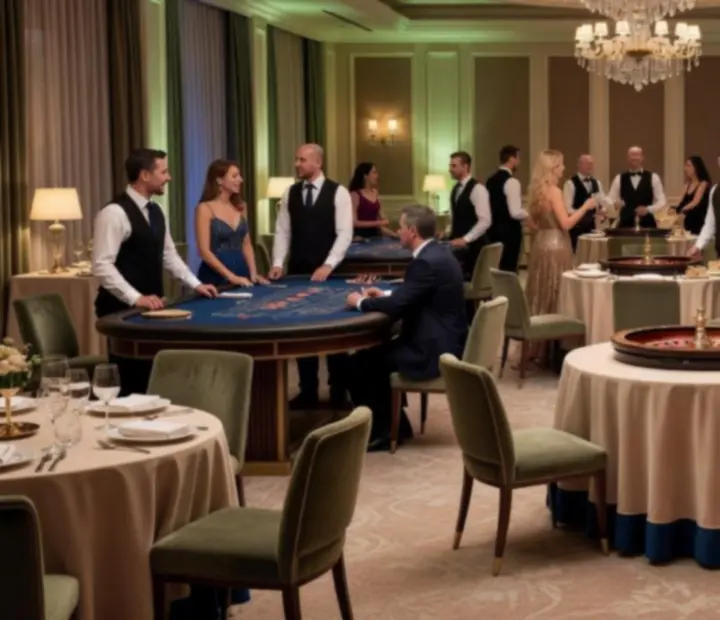 Eleganter Casinoabend mit Poker- und Roulettetischen in exklusiver Eventlocation