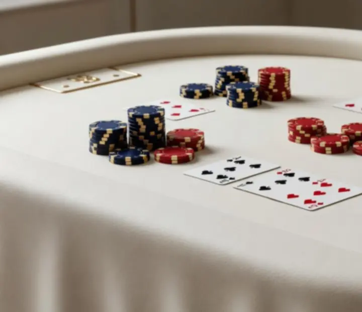 Detailaufnahme eines stilvoll gedeckten Pokertisches bei einem Firmenevent