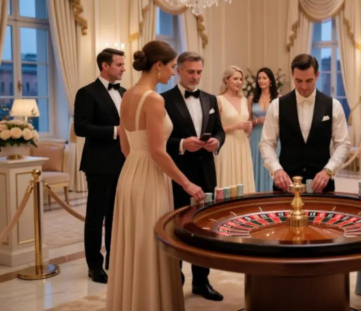 Stilvoll dekorierte Eventlocation mit Roulette-Tisch als Highlight
